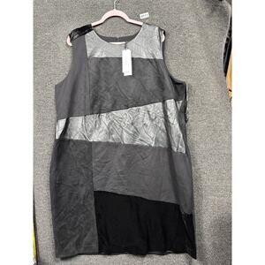 Calvin Klein Dress Womens 24W Black Patchwork Faux Leather Knit Shift Sleeveless